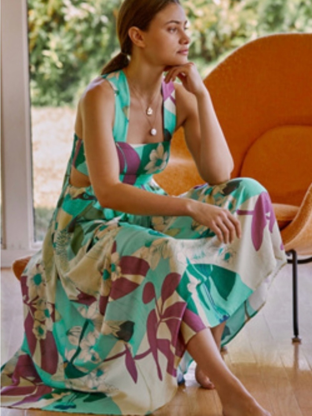 Anthropologie Teal and Purple Floral Maxi Dress